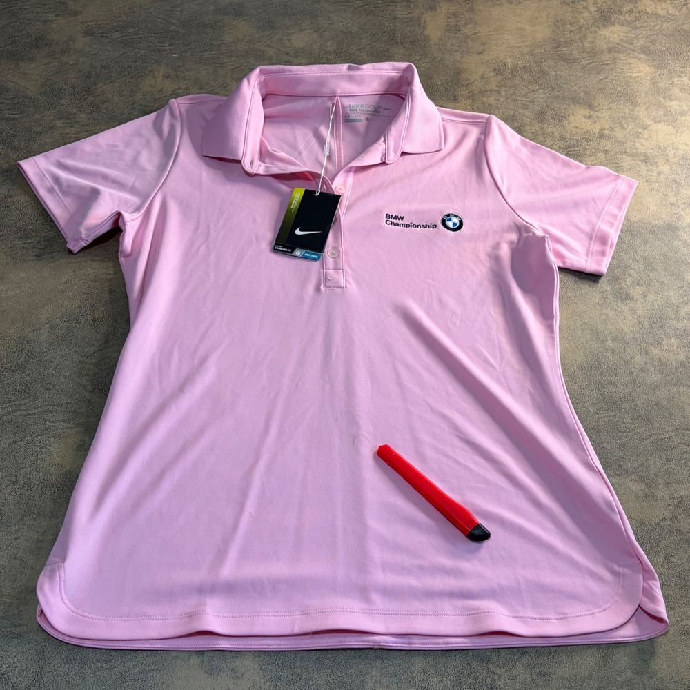 Nike Golf Polo Womens Large Pink BMW Championship Dri-FIT Tech Shirt New DEFECT